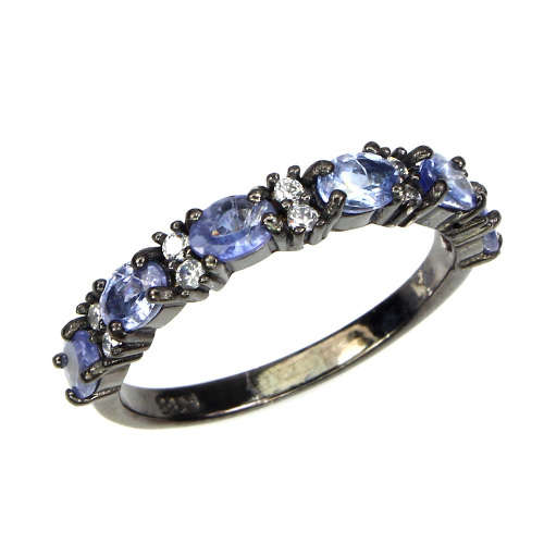 CHRISTMAS SPECIAL!  MODERN ETERNITY STYLE RING. 100% NATURAL TANZANITES - RHODIUM BLACK SIZE 7.5