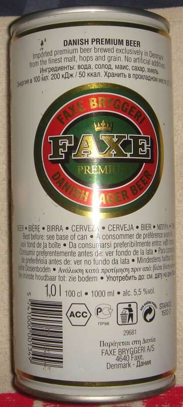 RARE AND VERY HARD TO FIND 1L FAXE BRYGGER PREMIUM DANISH LARGER BEER