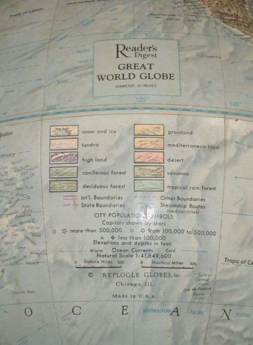 Vintage 1970 Readers Digest Replogle 12" Great World Globe made in CHIGARGO