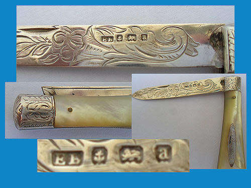 OUTSTANDING VICTORIAN STERLING BLADE MOP HANDLE POCKET/PEN KNIFE C1900