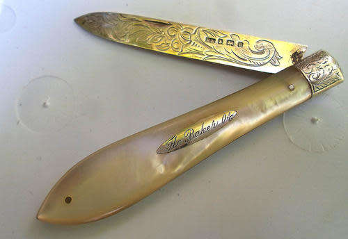 OUTSTANDING VICTORIAN STERLING BLADE MOP HANDLE POCKET/PEN KNIFE C1900