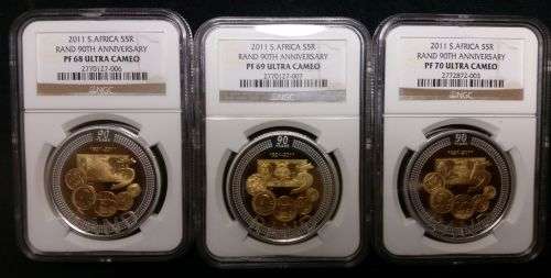 WOW SOUTH-AFRICAN RESERVEBANK ANIVERSARY COINS A SET OF ULTRA CAMEO COINS PF68 / PR69 / PF70
