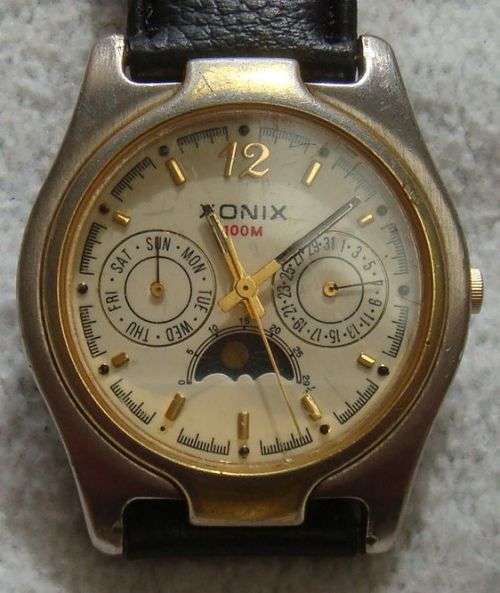 Vintage XONIX Precision Moonphase Quartz Watch 3 Station