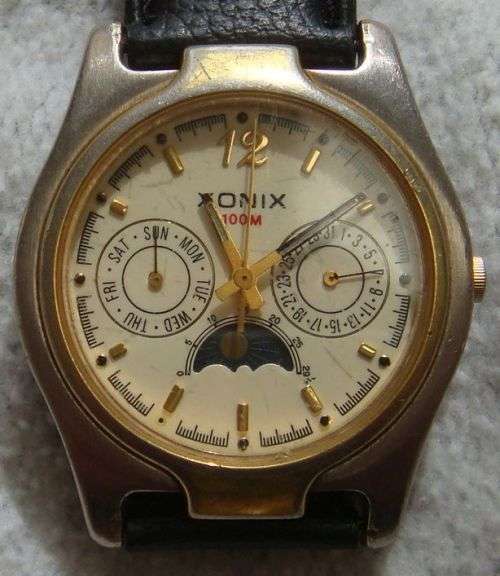 Vintage XONIX Precision Moonphase Quartz Watch 3 Station