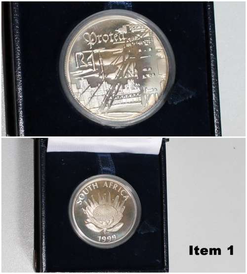 Protea - R1 Silver Proof 1999 -  Gold Mining - SA Mint Coa