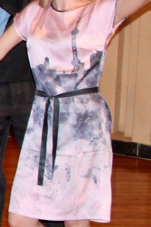 Pink Dress with Shanghai Skyline (Brand: Cheryl Arthur)
