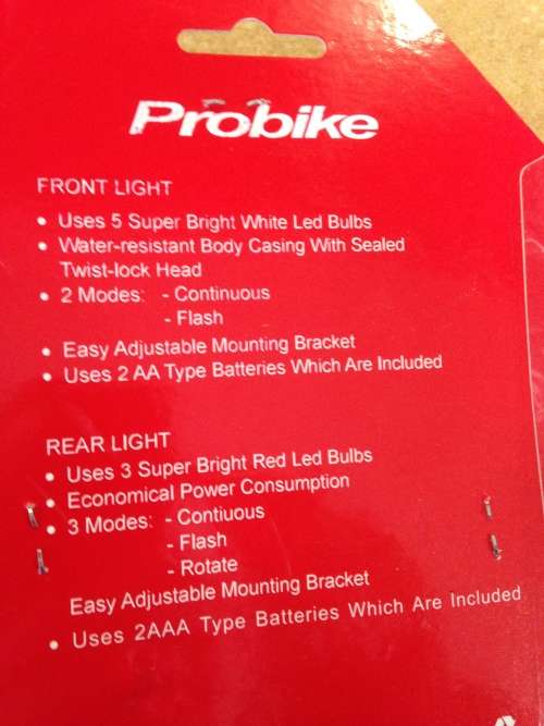 Probike bicycle black pro vision LED light set