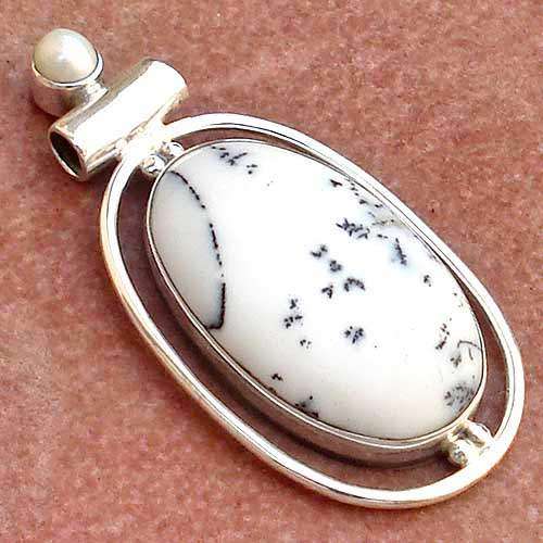 DENDRITE OPAL + PEARL Genuine Sterling Silver!!!