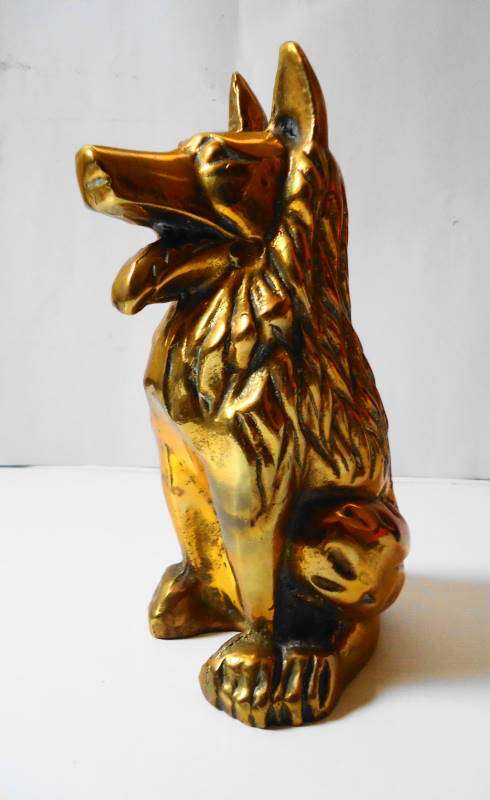 VINTAGE SOLID BRASS ALSATIAN - VERY HEAVY