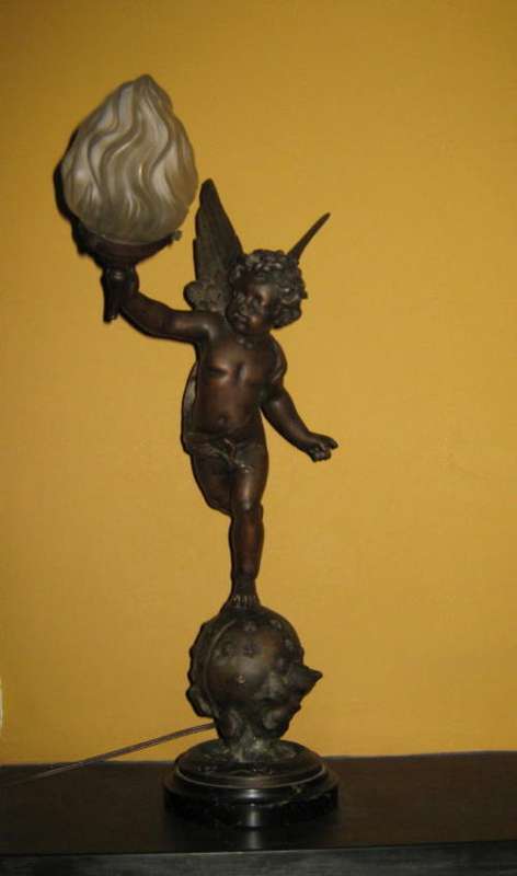 ANTIQUE BRUCHON CHERUB LAMP