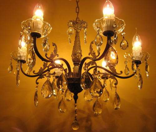 Vintage brass and crystal chandelier