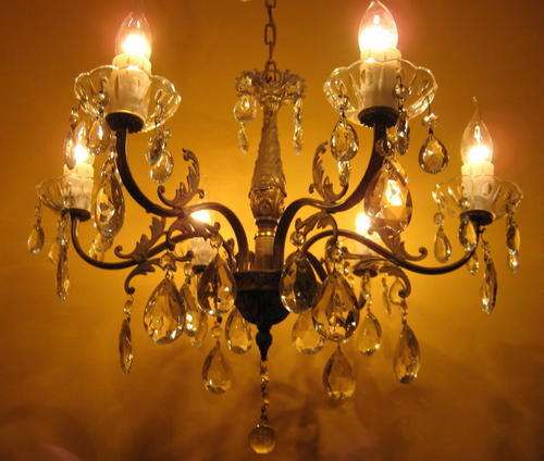 Vintage brass and crystal chandelier