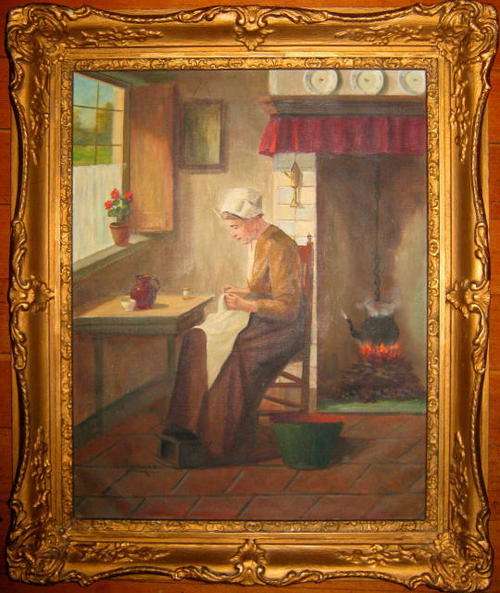 Hendrik van Langen (1894-1987) - Woman in kitchen interior