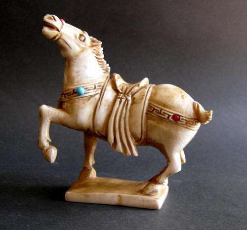 ANTIQUE CARVED IVORY CHINESE TANG STYLE HORSE
