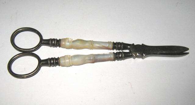 ANTIQUE GRAPE SCISSORS WITH MOTHER OF PEARL HANDLES