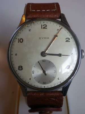 VINTAGE 9 KT GOLD CYMA BIG PILOT WATCH FROM THE 40'S