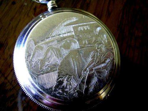 VINTAGE SWISS FARMERS ORNATE POCKET WATCH--NOT WORKING