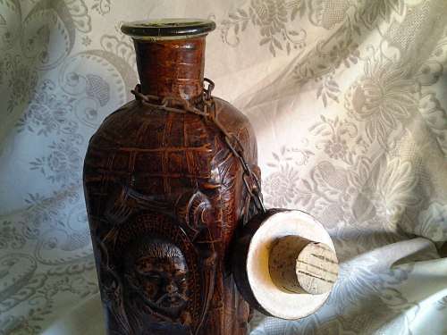 Vintage Spanish Leather Covered/Bound Glass Decanter Bottle - Don Quijote and Sancho