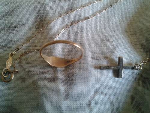 VINTAGE 10 KT GOLD CHRISTENING RING AND NECKLACE FOR BABY - GOLD-PLATED CROSS PENDANT INCLUDED