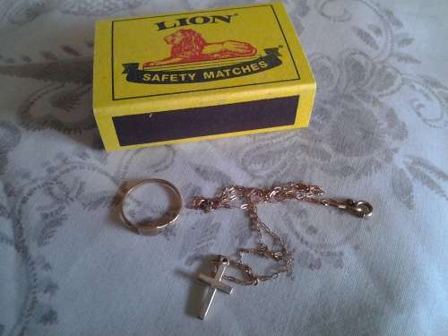 VINTAGE 10 KT GOLD CHRISTENING RING AND NECKLACE FOR BABY - GOLD-PLATED CROSS PENDANT INCLUDED