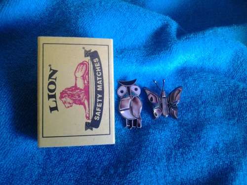 TWO VINTAGE PINS - OWL AND BUTTERFLY - ABALONE, NATURAL STONE, SILVER -  YOUR CHOICE R95