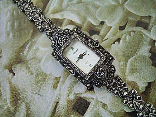 VINTAGE STYLE BOMA STERLING SILVER MARCASITE QUARTZ WATCH