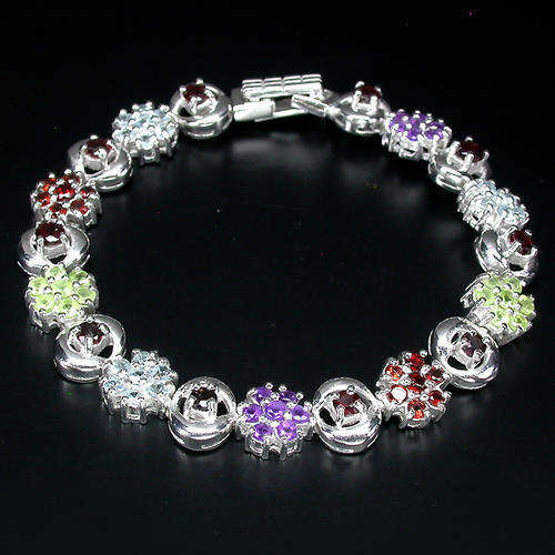 GORGEOUS peridot-amythyst-garnet -topaz solid 925 sterling silver bracelet