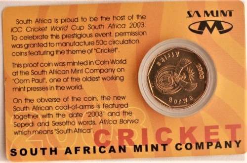 2003~ R.S.A. COMEMORATIVE CRICKET 50c IN CARD - cRaZy R1 StArT!!!