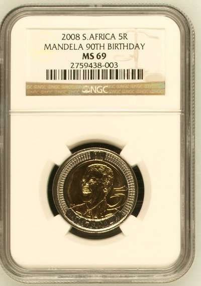 "MS69" ~FINEST KNOWN~ NGC Graded Mandela 2008 Birthday R5 Coin - POP 1