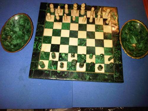 Green & White Stone Carved Chess Set