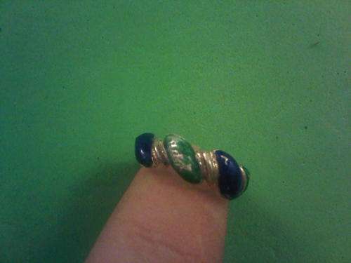 Vintage Blue & Green 800 Silver Enameled Ring