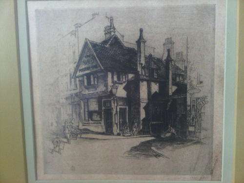 Old Sketch / Print ?? Of A Vintage Building & Street Signed By Artist
