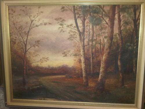 Beautiful Very Old Woods Scene Painting On Canvis By Artist TH S Kyle 1904