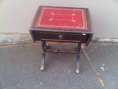 Portable Old Twist Style Wooden Leather Topped Drop Leaf Writing Desk