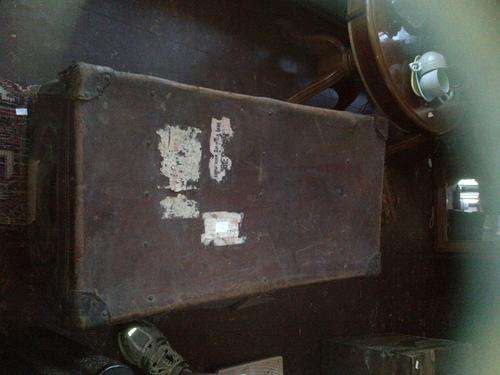 Antique Large Leather & Brass Suitcase