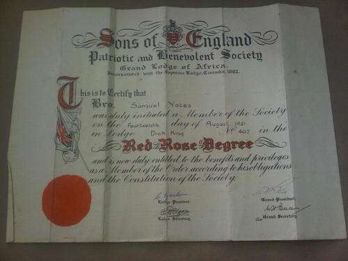 Old Hard To Get Freemason Red Rose Degree For "Sons Of England"