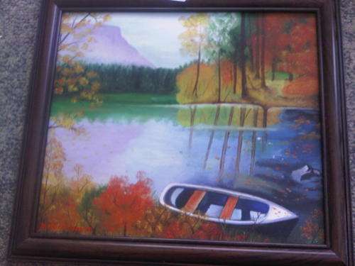 Colorful Lake Scene Painting.By Artist K. Nicholson