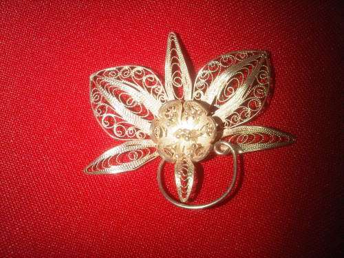 Vintage Real Silver Fillagry Flower Brooch