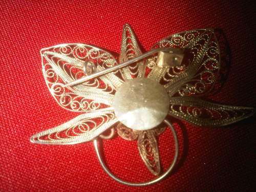 Vintage Real Silver Fillagry Flower Brooch