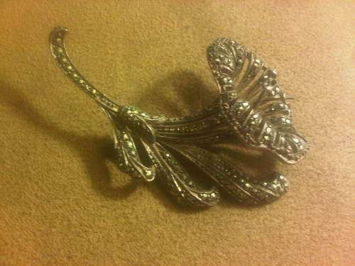 Vintage Sterling Silver Marcasite Brooch