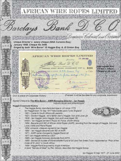 Vintage Cheque RARE FIND !!! Barclays cheque signed by Wire Baron