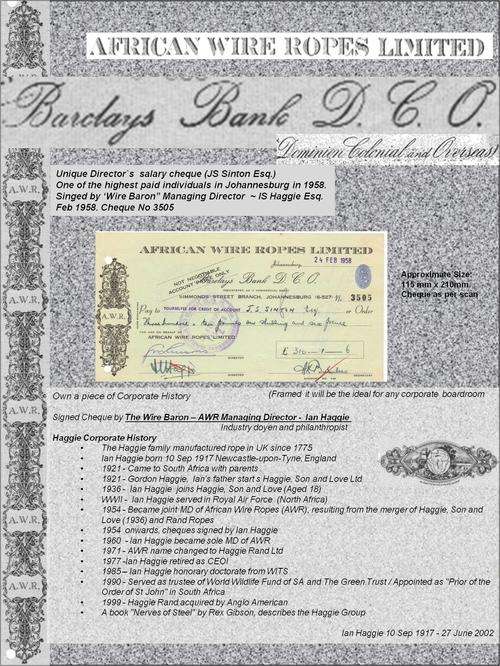 Vintage Cheque RARE FIND !!! Barclays cheque signed by Wire Baron