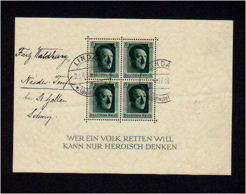 Germany 3rd Reich 1937 Hitler Imperforate Sheet on swastika watermark paper