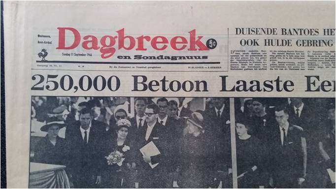 Verwoerd Assasination FUNERAL  Rare Newspaper