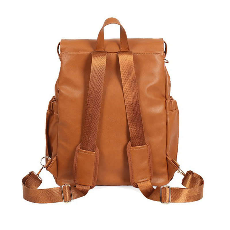 Vegan Leather Nappy Diaper Backpack with accessories - Brown
