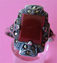Sterling Silver, Marcasite  and Carnelian Ring