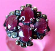 925 Sterling Silver, Marcasite  and Rubies Ring