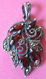 Sterling Silver, Marcasite  and Genuine Garnets Pendant