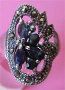 Beautiful 925- Sterling Silver, Marcasite & Genuine Blue Sapphires Ring.