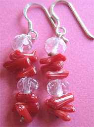 925 Sterling Silver , Crystal and Coral Earrings
